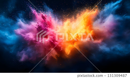 Vibrant abstract color burst with dynamic motion on a black background. Vibrant abstract color burst with dynamic motion on a black background. 131309487