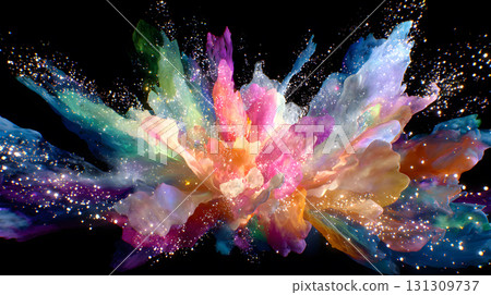 Vibrant abstract color burst with dynamic motion on a black background. 131309737