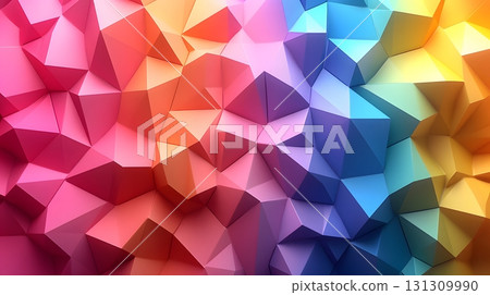 Colorful low poly abstract with geometric triangles and 3D faceted texture. Perfect for modern design, tech backgrounds, and branding visuals. 131309990