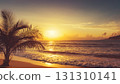 Illustration of a South Pacific island beach at sunset 131310141