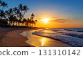 Illustration of a South Pacific island beach at sunset 131310142