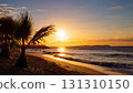Illustration of a South Pacific island beach at sunset 131310150