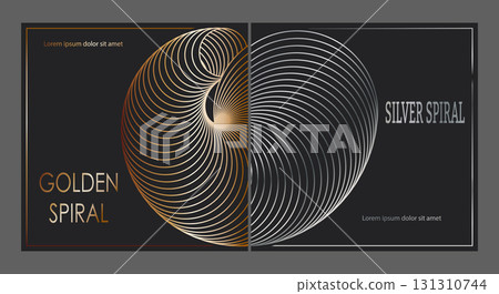 Gold and silver spiral. A design template for the design of a cover, banner, poster. A luxurious composition for interior design, decorations and creative ideas 131310744