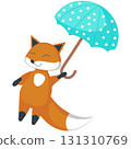 Fox flying on umbrella cute vector flat icon 131310769
