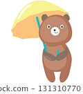 Bear under umbrella cute vector flat icon 131310770
