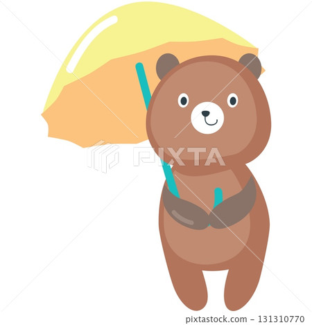 Bear under umbrella cute vector flat icon 131310770
