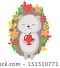 Hedgehog in leaves eating apple vector flat icon 131310771