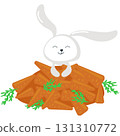 Happy rabbit and carrot heap vector flat icon 131310772