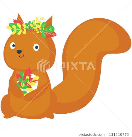 Squirrel vector with autumn leaves animal icon Squirrel vector with autumn leaves animal icon 131310773