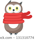 Owl in red scarf vector cute bird animal icon 131310774