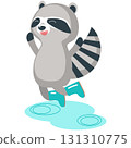 Vector raccoon jumping in puddle illustration icon 131310775