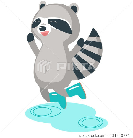 Vector raccoon jumping in puddle illustration icon Vector raccoon jumping in puddle illustration icon 131310775