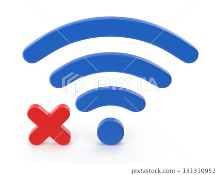 No wi-fi connection red cross symbol over wireless icon 131310952