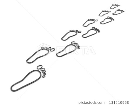 Footprints in a row on white Footprints in a row on white 131310968