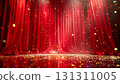 Gorgeous red stage curtain glittering golden confetti success announcement 131311005