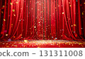 Gorgeous red stage curtain glittering golden confetti success announcement 131311008