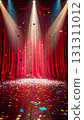 Gorgeous red stage curtain glittering golden confetti success announcement 131311012