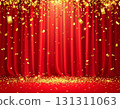 Gorgeous red stage curtain glittering golden confetti success announcement 131311063