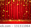 Gorgeous red stage curtain glittering golden confetti success announcement 131311064