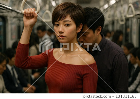 Young Woman in Red Dress Riding the Metro Young Woman in Red Dress Riding the Metro 131311163