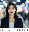 Portrait of a woman with a night city in the background 131311534