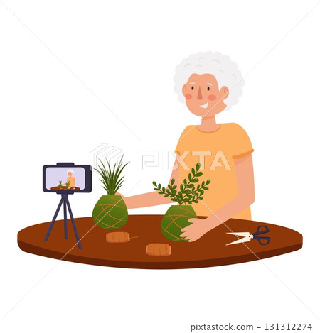 Grandma shoots a blog about care and growing houseplants 131312274