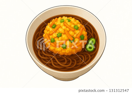 Kakiage Tempura Soba on White Background Kakiage Tempura Soba on White Background 131312547