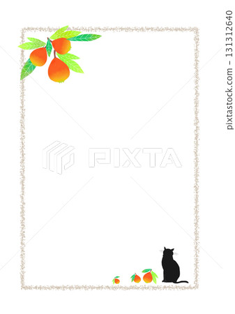 Scandinavian style illustration: Loquat and black cat Scandinavian style illustration: Loquat and black cat 131312640