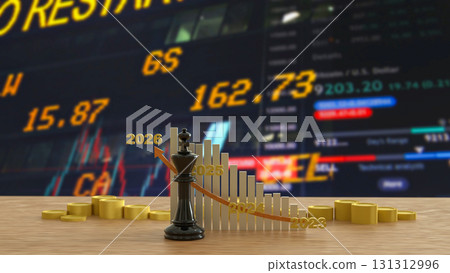 The King Chess and Chart 2026 for Business concept 3d Rendering. The King Chess and Chart 2026 for Business concept 3d Rendering. 131312996