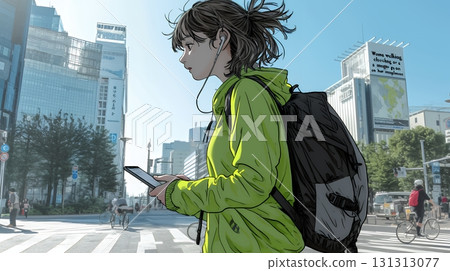 一名女子使用智慧型手機地圖應用程式走向目的地:帶著智慧型手機行走 一名女子使用智慧型手機地圖應用程式走向目的地:帶著智慧型手機行走 131313077