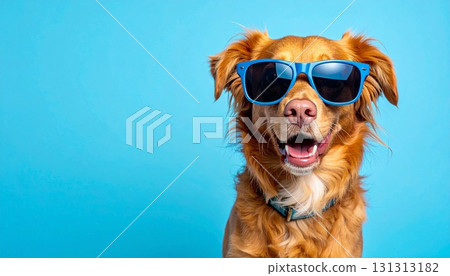 Colorful background and dog wearing sunglasses - AI generation Colorful background and dog wearing sunglasses - AI generation 131313182