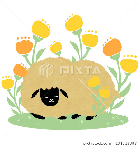 Sleeping sheep and flowers 131313398