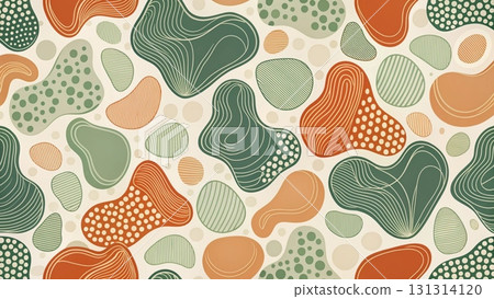 Seamless abstract minimal pattern with organic blob shapes, irregular rounded spots scattered across background background  131314120