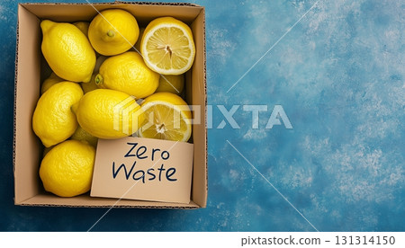 Lemon fruit on brown paper cardboard box citrus fresh harvesting agriculture farm 131314150