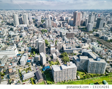 Aerial view of Kawaguchi city center taken from the Arakawa riverbed in Saitama Prefecture 131314281