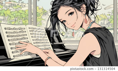 Young woman playing the piano 131314504