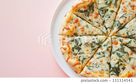 Vegetable pizza slice with meat cooking with white plate 131314541