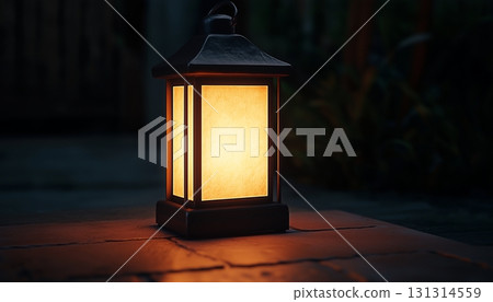 Lantern white lamp lighter glow on night dark in front home 131314559