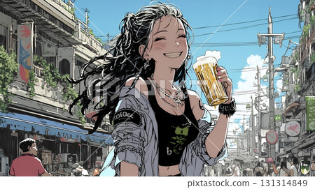 A woman drinking beer A woman drinking beer 131314849