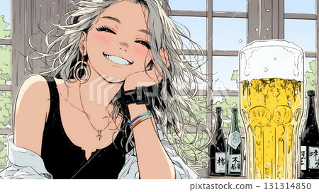 A woman drinking beer A woman drinking beer 131314850