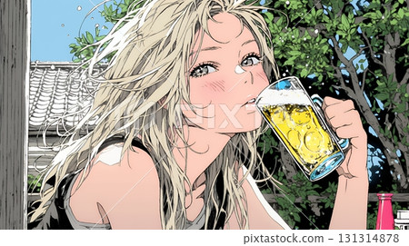 一個女人喝啤酒 131314878