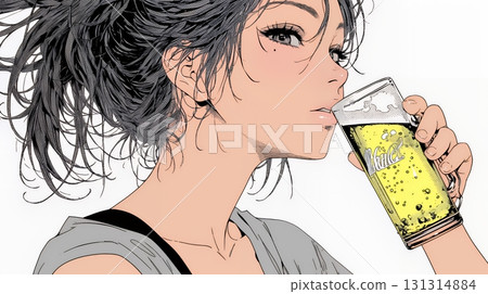 一個女人喝啤酒 一個女人喝啤酒 131314884