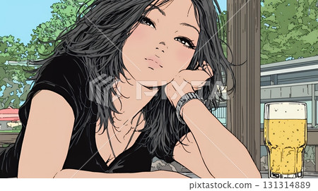 A woman drinking beer 131314889