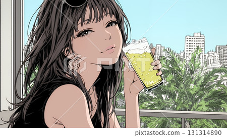 一個女人喝啤酒 131314890