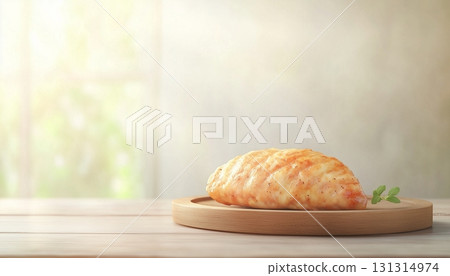Baked chicken breast on wooden tray delicious meat for dinner Baked chicken breast on wooden tray delicious meat for dinner 131314974