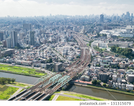 Aerial view of Tokyo, taken from above the Arakawa River or towards Akabane Aerial view of Tokyo, taken from above the Arakawa River or towards Akabane 131315079