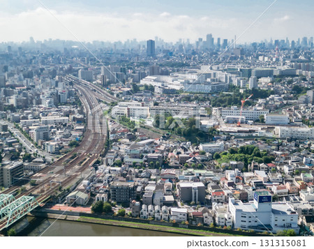 Aerial view of Tokyo, taken from above the Arakawa River or towards Akabane 131315081