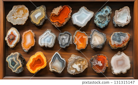 The incision collection of rock and minerals shows layered inner aggregate 131315147