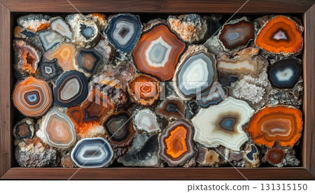 The incision collection of rock and minerals shows layered inner aggregate 131315150