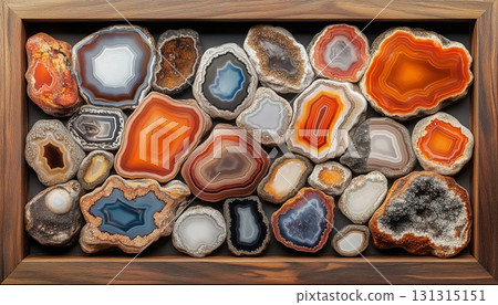 The incision collection of rock and minerals shows layered inner aggregate 131315151